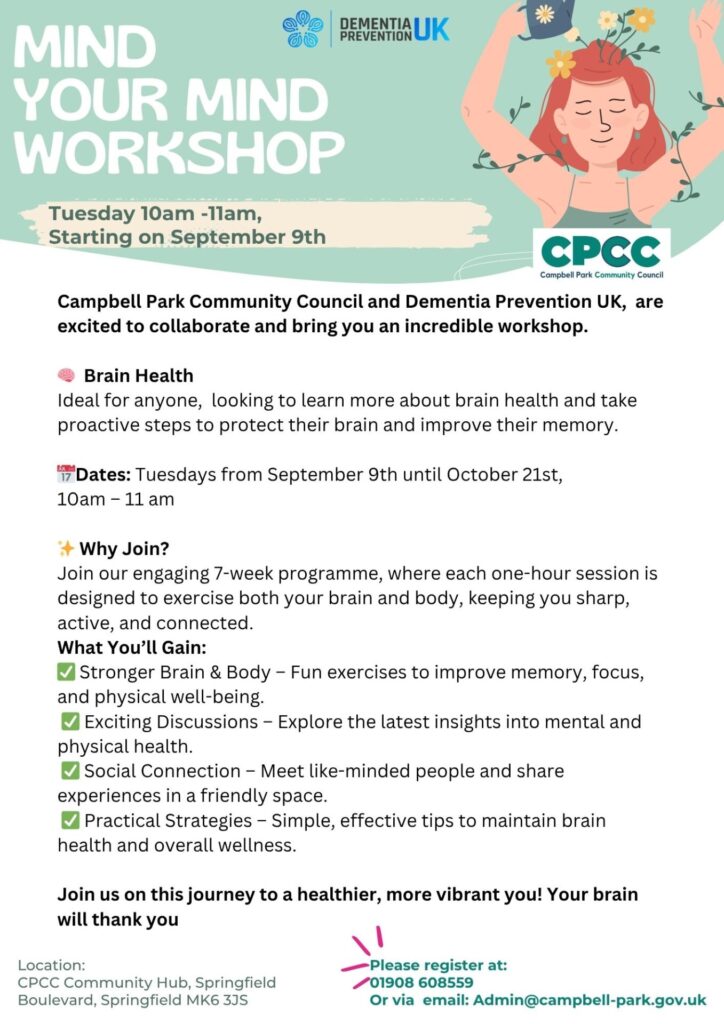 Mind your Mind Workshops at CPCC Community Hub, starting on 9 September.